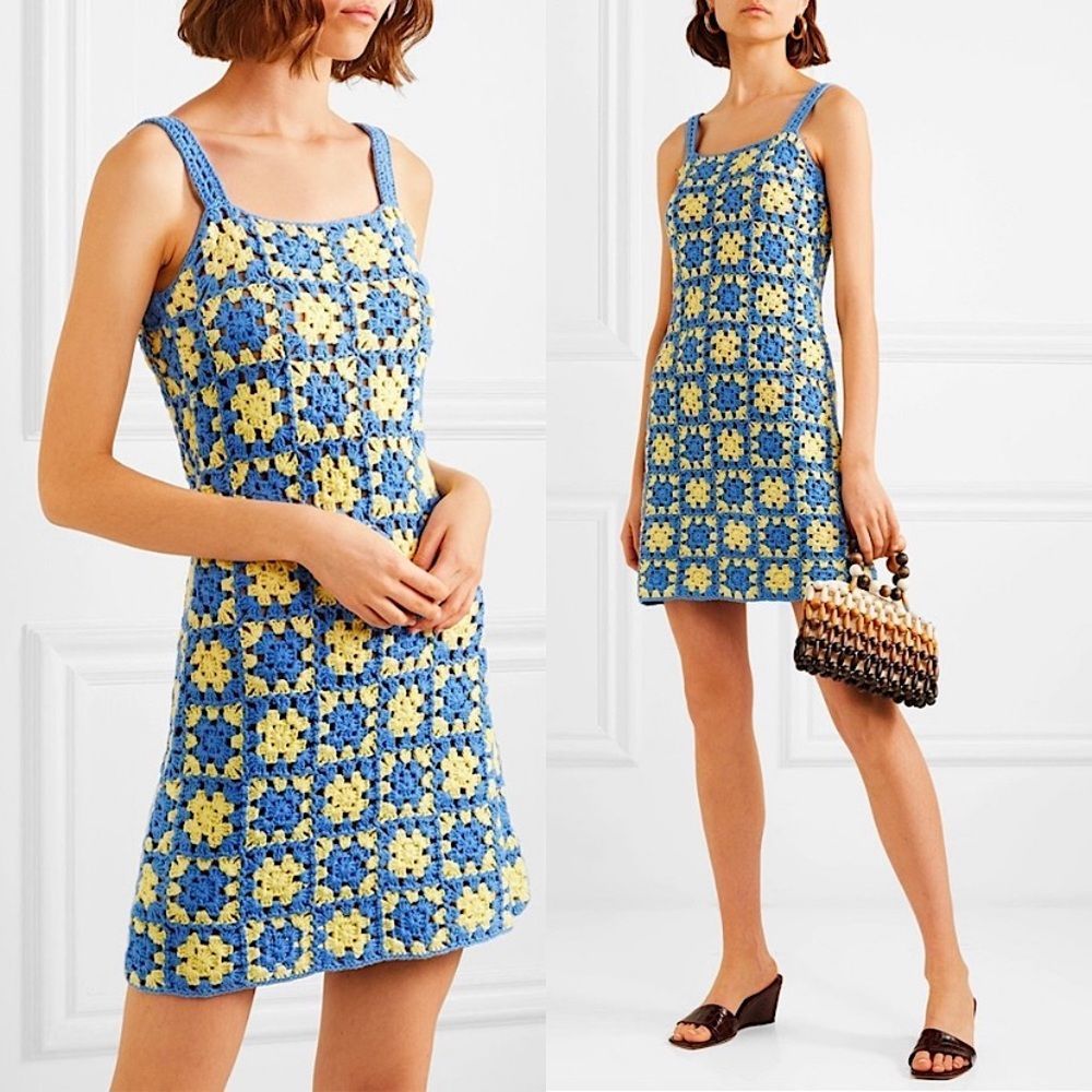 STAUD Turbo Daffodil Mini Dress Coastal Blue Yellow Medium M